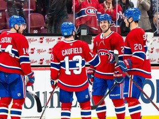 Nick Suzuki, Cole Caufield, Chris Kreider a Juraj Slafkovský.