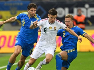 Momentka zo zápasu Ukrajina - Maďarsko v Trnave.