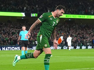 Troy Parrott oslavuje gól Írska.