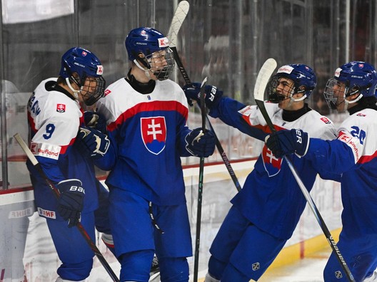 Na snímke hráči Slovenska sa tešia po prvom góle.