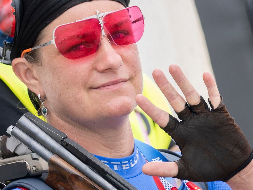 Slovenská reprezentantka v športovej streľbe Zuzana Rehák Štefečeková počas OH 2024.
