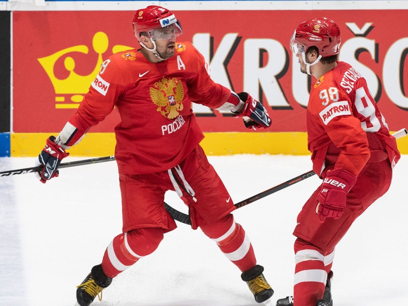 Alexander Ovečkin a Michail Sergačov v drese Ruska.