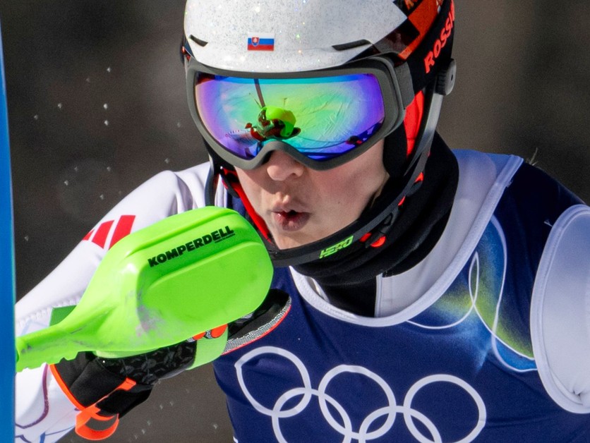 Slovenská lyžiarka Petra Vlhová počas 1. kola slalomu na ZOH 2026.