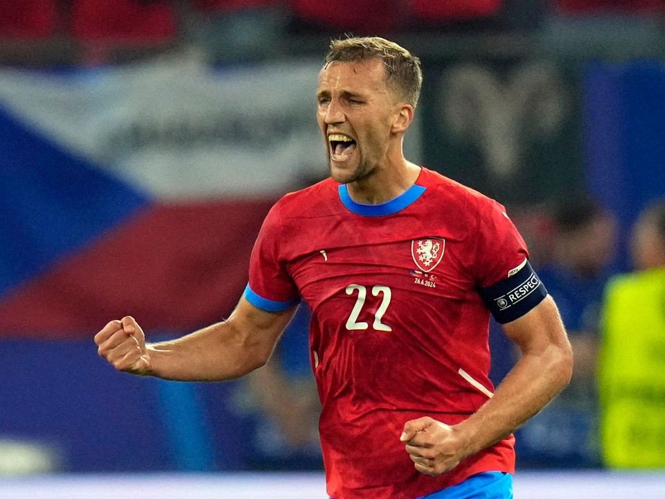 Tomáš Souček v zápase Česko - Turecko na EURO 2024.