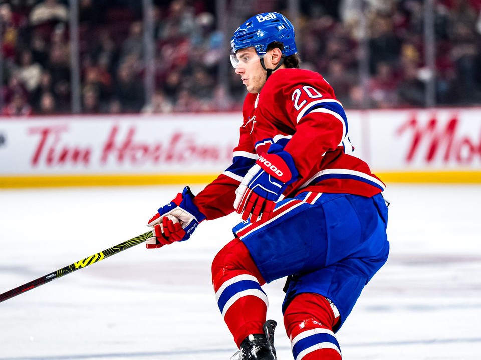 Juraj Slafkovský počas zápasu Montreal - New Jersey. 