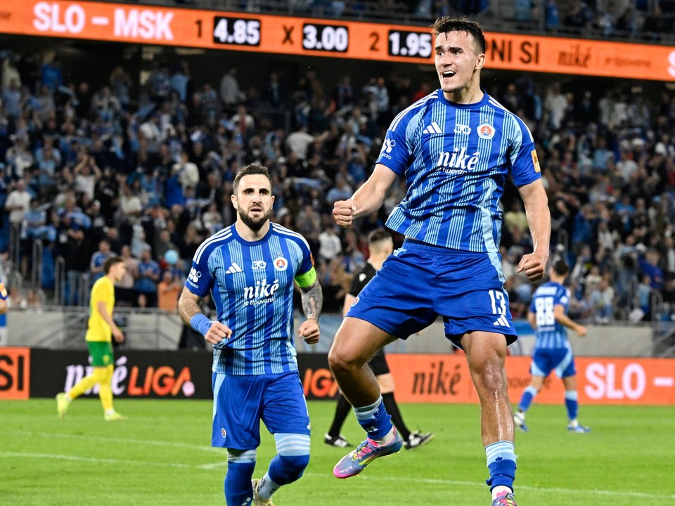 David Strelec (Slovan) sa raduje po strelení gólu