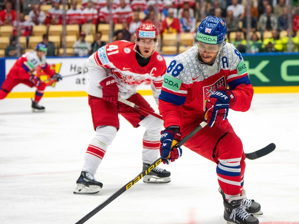 Fotka zo zápasu Česko - Dánsko na MS v hokeji 2025.