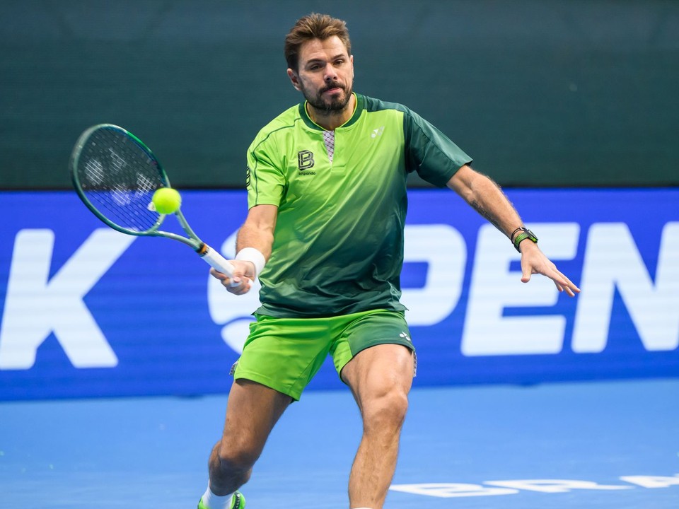 Stan Wawrinka v zápase dvojhry 1. kola challengerového turnaja Slovak Open 2025.