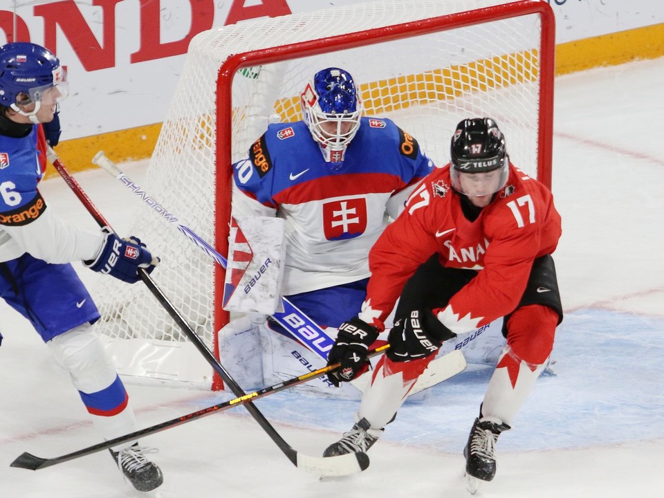 Fotka zo zápasu Slovensko - Kanada na MS v hokeji hráčov do 20 rokov 2026.