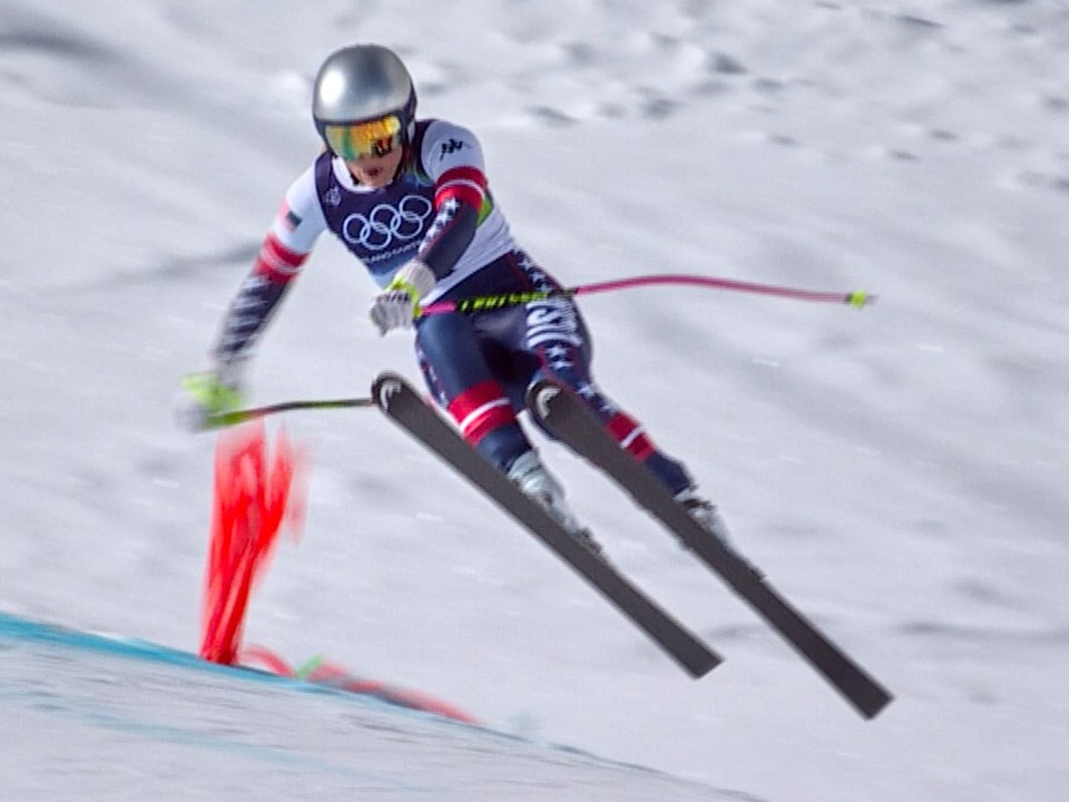 Lindsey Vonnová tesne pred desivým pádom v zjazde na ZOH 2026 v Cortine.  