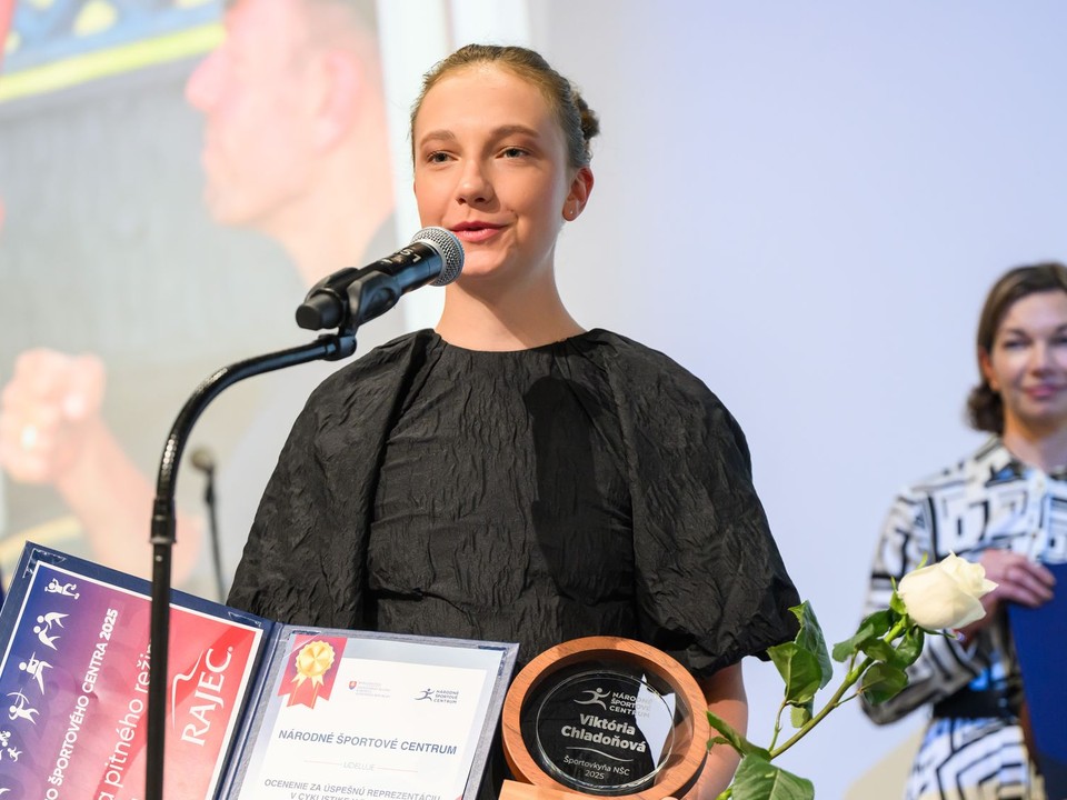 Na snímke cyklistka Viktória Chladoňová počas oceňovania Športovec Národného športového centra 2025 v Bratislave.