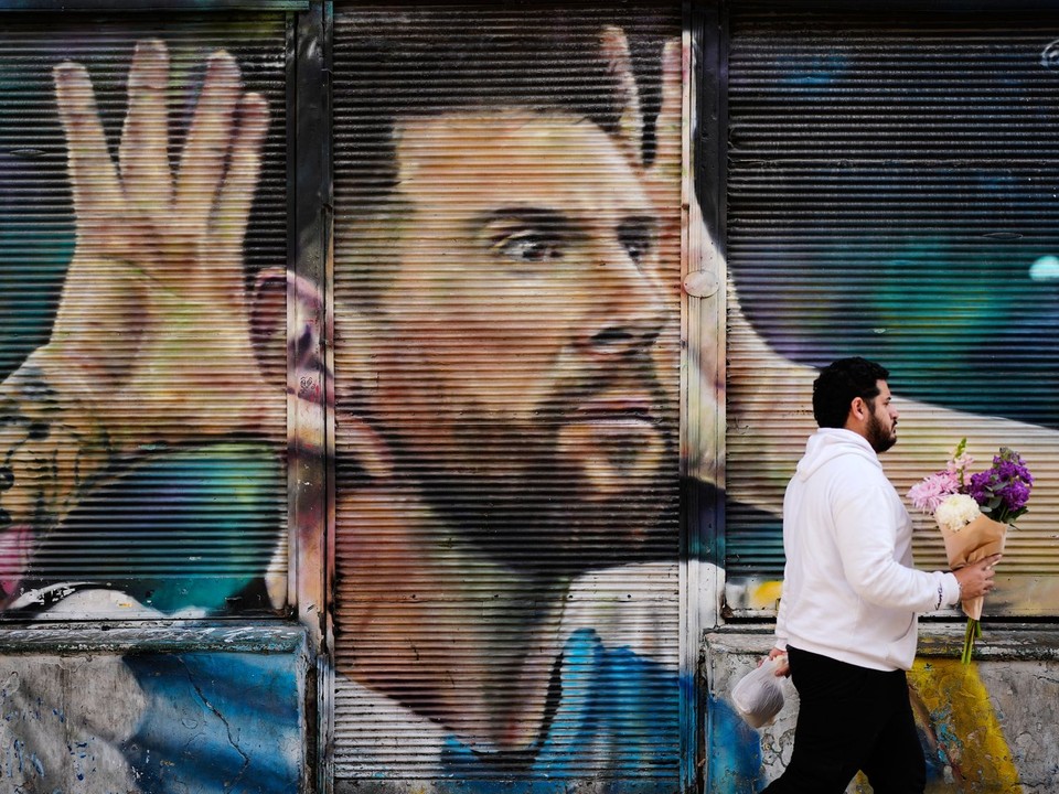 Lionel Messi na nástennej maľbe. 
