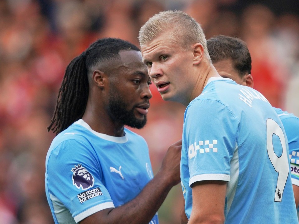 Erling Haaland v zápase Manchester United - Manchester City.