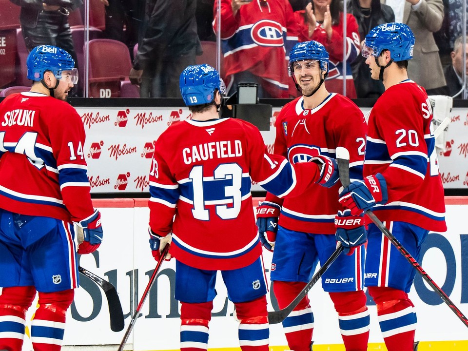 Nick Suzuki, Cole Caufield, Chris Kreider a Juraj Slafkovský. 