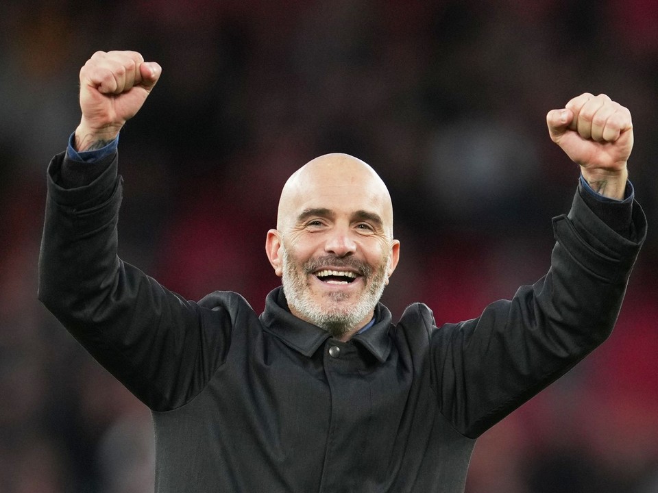 Tréner Manchestru City Enzo Maresca sa teší po zápase 6. kola anglickej Premier League Liverpool FC - Manchester City.