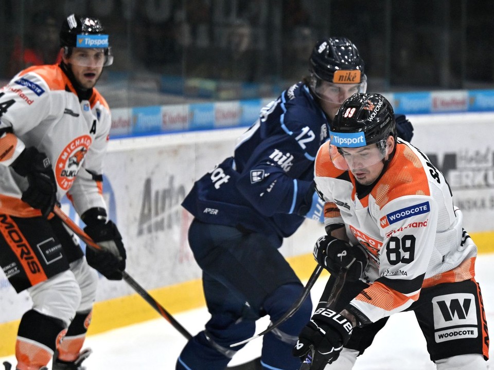 Fotka zo zápasu HK Dukla Michalovce - HC Slovan Bratislava.