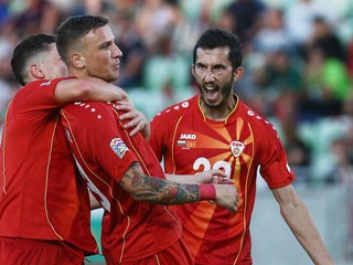 Milan Ristovski sa teší z gólu v drese Severného Macedónska. 