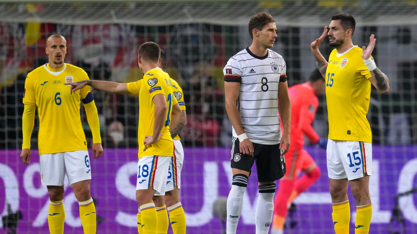 Momentka zo zápasu Nemecko - Rumunsko, kvalifikácia MS vo futbale 2022.