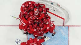 Hokejisti ROC (Rusko) po zápase semifinále na ZOH 2022 v Pekingu.