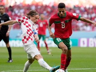 Momentka zo zápasu Maroko - Chorvátsko na MS vo futbale 2022. 