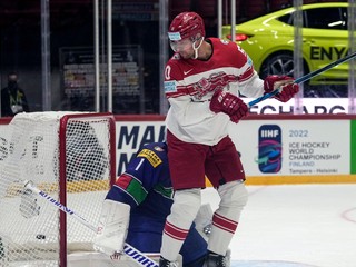 Momentka zo zápasu Taliansko - Dánsko na MS v hokeji 2022.