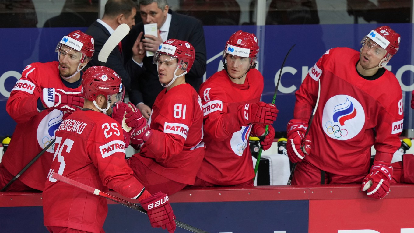 Ruský tím počas MS v hokeji 2021. 