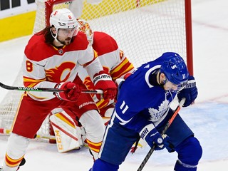 Hokejista Toronta Zach Hyman (v modrom) na ilustračnom zábere.
