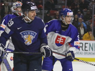 Momentka zo zápasu Slovensko - Fínsko na MS v hokeji do 20 rokov 2023.