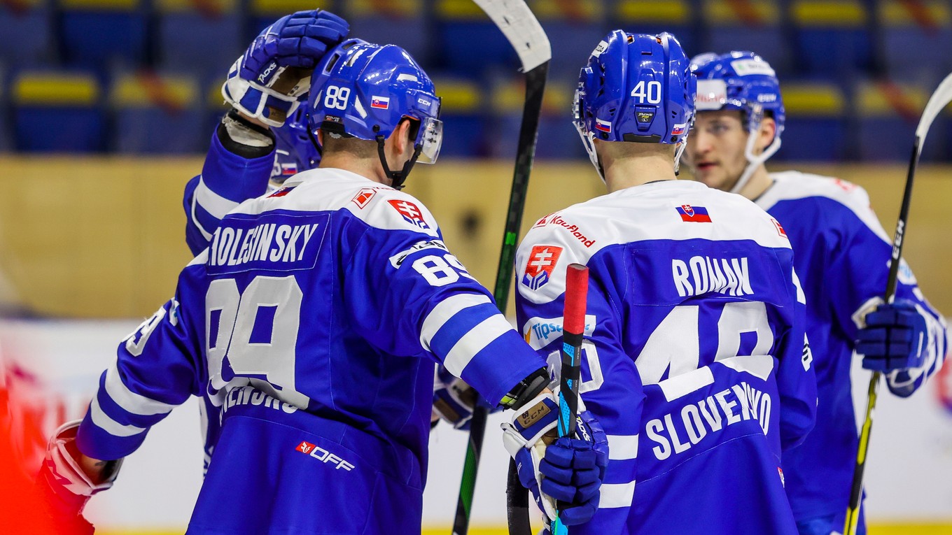 Slovenskí hokejisti v príprave na MS v hokeji 2021.