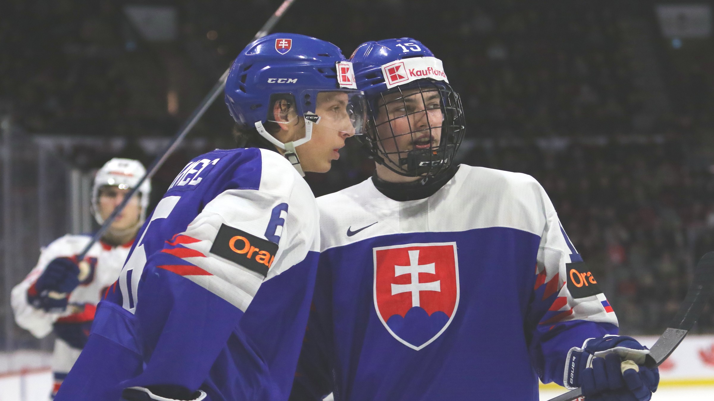 Momentka zo zápasu Slovensko - USA na MS v hokeji do 20 rokov 2023.