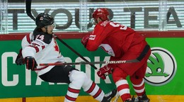 Momentka zo zápasu Rusko - Kanada na MS v hokeji 2021.