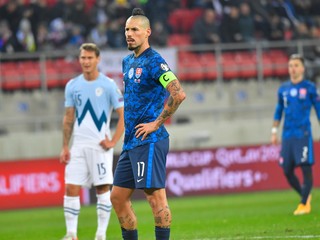 Marek Hamšík počas zápasu kvalifikácie MS vo futbale 2022 Slovensko - Slovinsko.