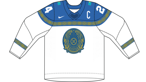 Kazachstan na MS v hokeji 2024 - dresy doma. 