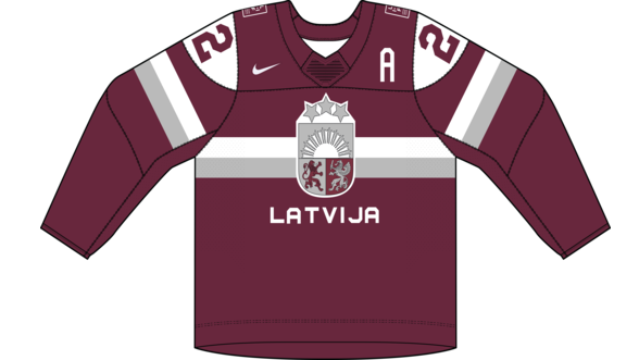 Lotyšsko na MS v hokeji 2024 - dresy vonku. 