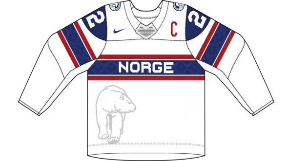 Nórsko na MS v hokeji 2024 - dresy doma. 