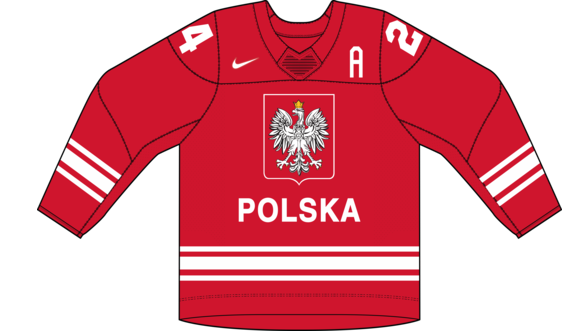 Poľsko na MS v hokeji 2024 - dresy vonku. 