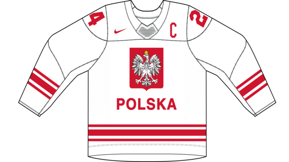 Poľsko na MS v hokeji 2024 - dresy doma. 