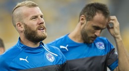 Adam Nemec (vľavo) na tréningu slovenskej reprezentácie.