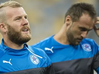 Adam Nemec (vľavo) na tréningu slovenskej reprezentácie.
