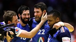 Sprava francúzski hádzanári Porte Valentin, Nikola Karabatič, Luka Karabatič a Cedric Sorhaindo.