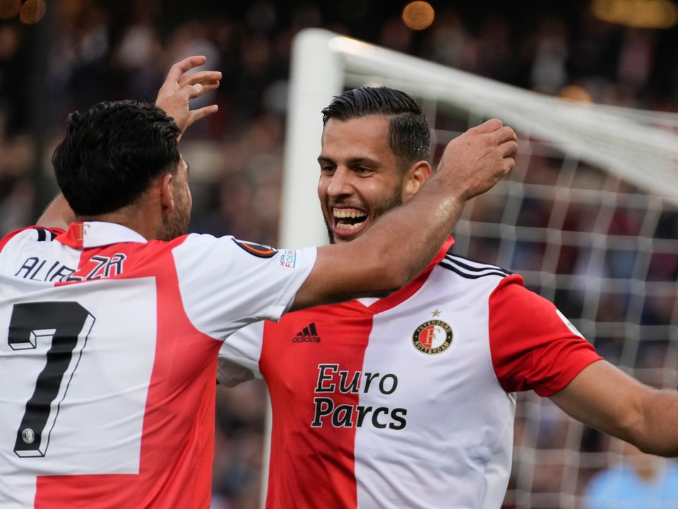 Dávid Hancko sa teší z gólu v drese Feyenoordu Rotterdam.