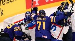 Šarvátka v zápase Slovensko - Švédsko v skupine B na MS v hokeji 2024.