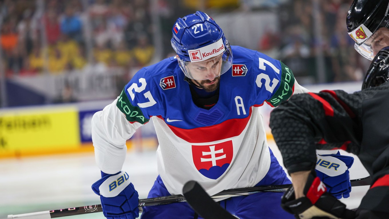Marek Hrivík v zápase Slovensko-Kanada vo štvrťfinále MS v hokeji 2024.