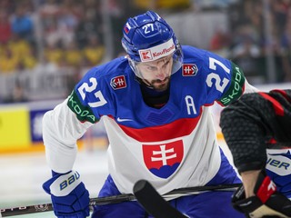 Marek Hrivík v zápase Slovensko-Kanada vo štvrťfinále MS v hokeji 2024.