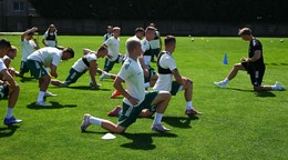 Na snímke hráči MFK Skalica počas tréningu v rámci letnej prípravy futbalistov v Skalici.