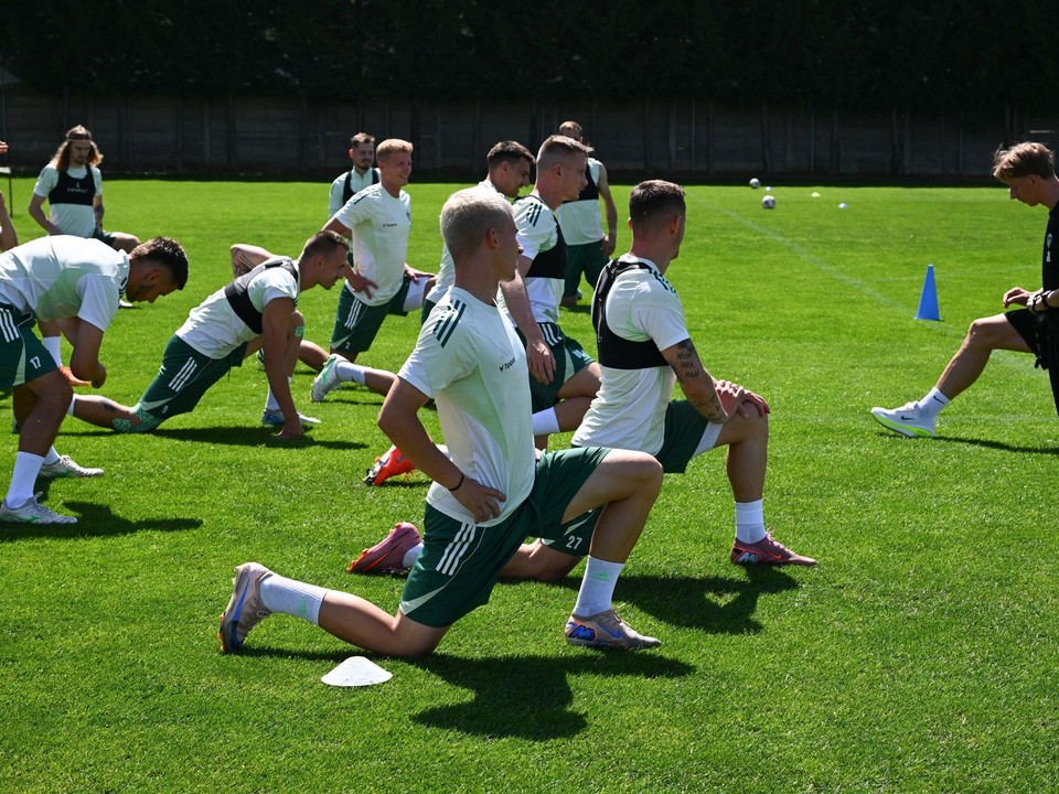 Na snímke hráči MFK Skalica počas tréningu v rámci letnej prípravy futbalistov v Skalici.