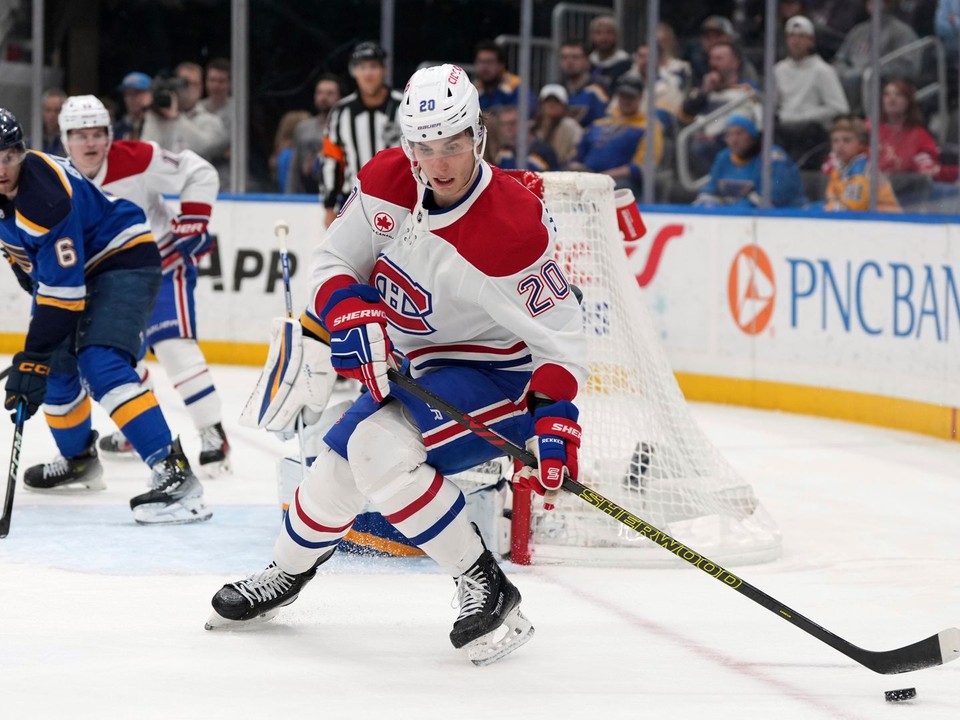 Juraj Slafkovský (Montreal) v zápase proti St. Louis.