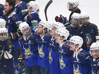 Na snímke radosť hráčov Spišskej Novej Vsi po víťazstve a postupu do finále.