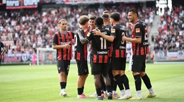 Na snímke radosť hráčov Trnavy po strelení gólu počas prípravného zápasu FC Spartak Trnava - Besiktas Istanbul.