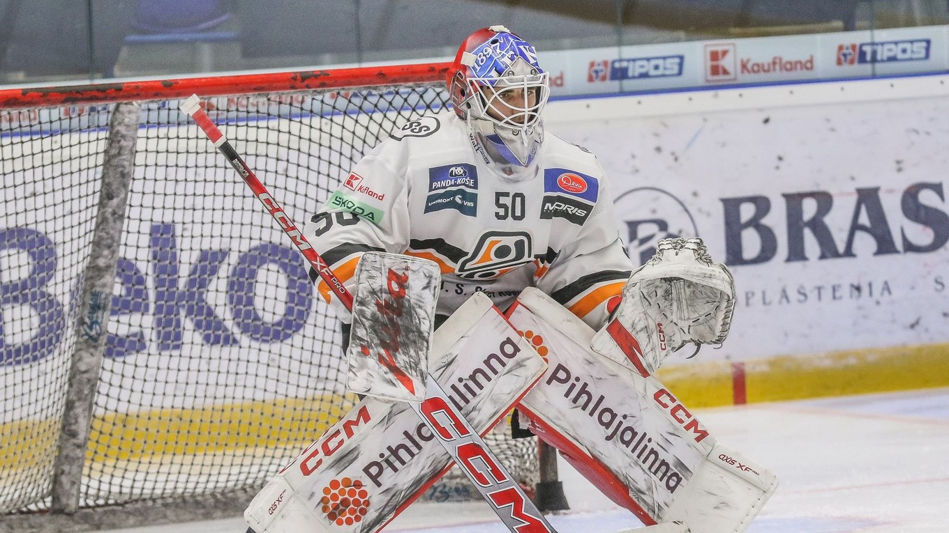 Rastislav Eliaš v bránke HC Košice v zápase proti HK Poprad v 32. kole Tipos extraligy.